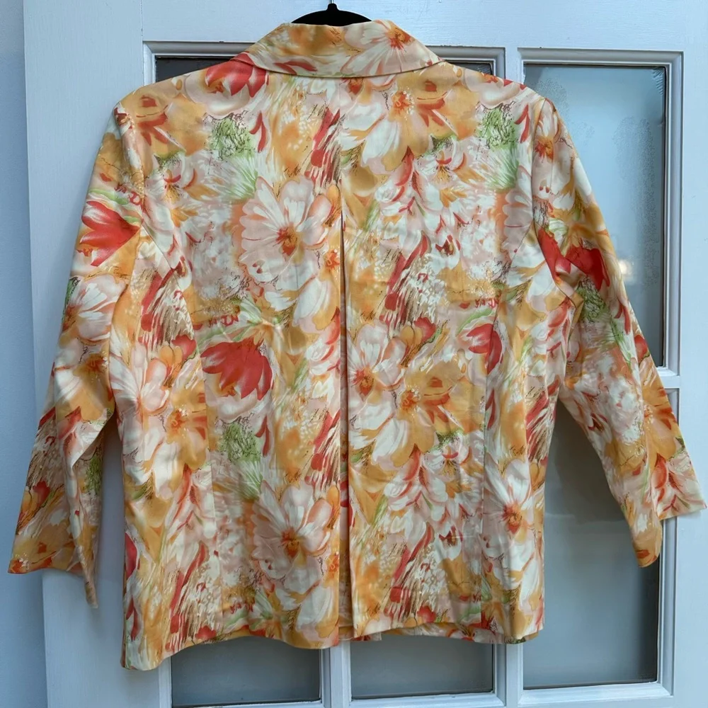 Coldwater Creek Chic Watercolor Floral Button-Front Spring Jacket  Blazer Size S